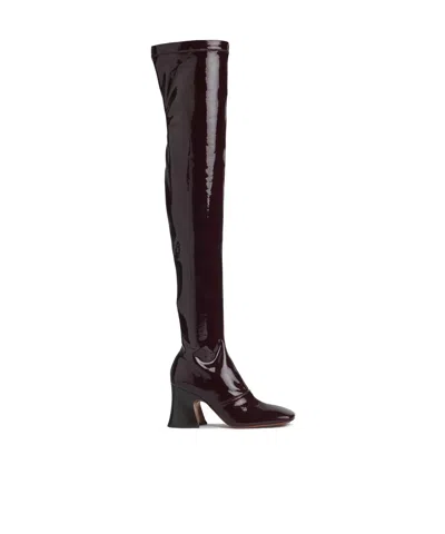 Chloé Janis High Heels Boots In Black Patent Leather In Brown