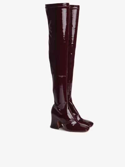 Chloé Janis High Heels Boots In Black Patent Leather In Brown