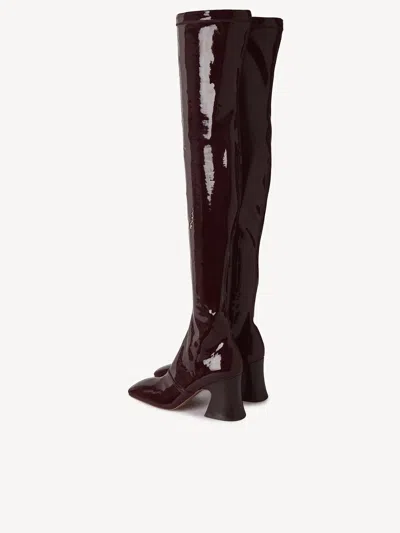 Chloé Janis High Heels Boots In Black Patent Leather In Brown