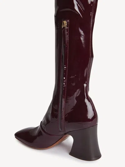 Chloé Janis High Heels Boots In Black Patent Leather In Brown