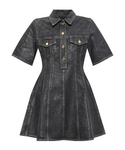 Ganni Mini Robe En Denim Foil In Gold