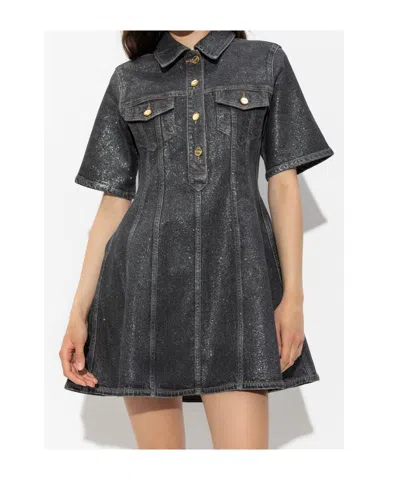 Ganni Mini Robe En Denim Foil In Gold