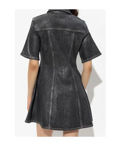 Ganni Mini Robe En Denim Foil In Gold