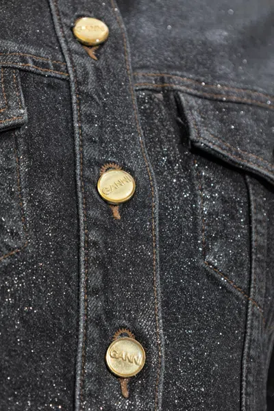 Ganni Mini Robe En Denim Foil In Gold