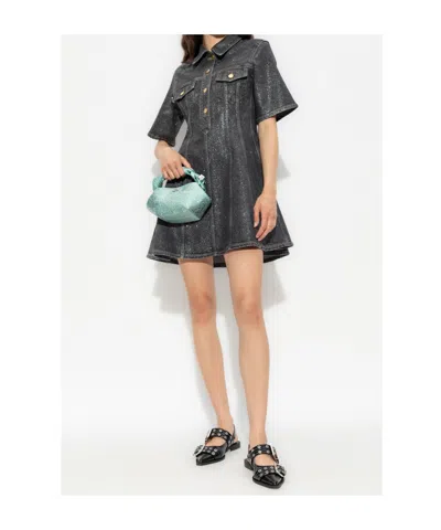 Ganni Mini Robe En Denim Foil In Gold