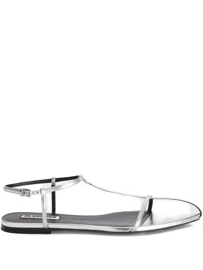 Jil Sander Metallic Leather Sandals Sky Grey In Silver