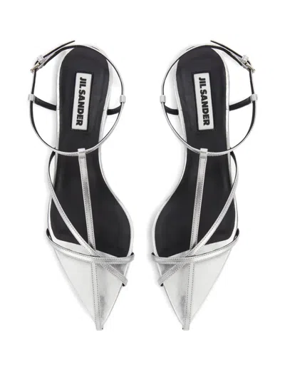 Jil Sander Metallic Leather Sandals Sky Grey In Silver