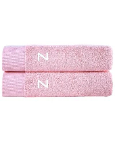 Brooks Brothers Set Of 2 Monogrammed Bath Towels In Pink