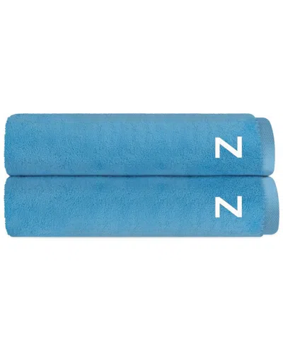 Depera Home Set Of 2 Puresoft Monogrammed Turkish Bath Sheets In Blue