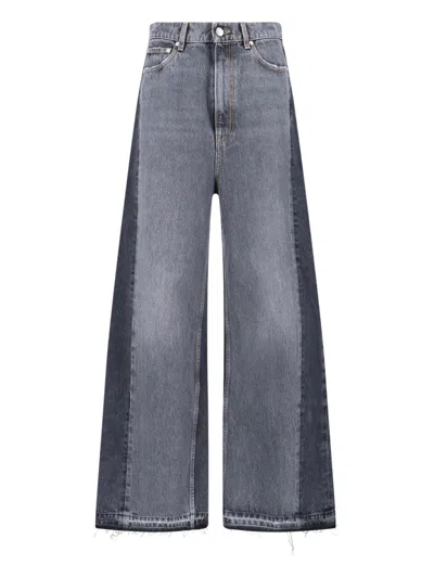 Stella Mccartney Straight Trousers With Belt Loops And Frayed Hem In Gray