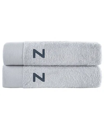 Brooks Brothers Set Of 2 Monogrammed Bath Towels In Gray