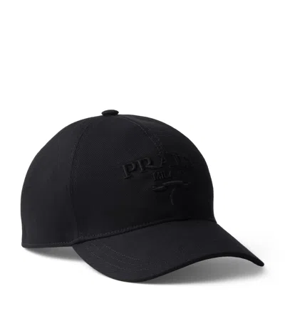 Prada Cotton Drill Baseball Cap In Black