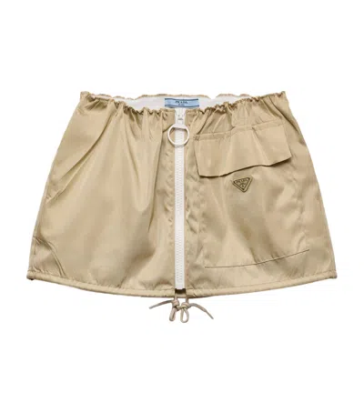 Prada Re-nylon Drawstring Mini Skirt In Neutral