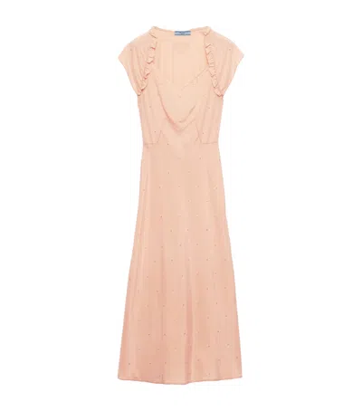 Prada Embroidered Vintage-look Habutai Silk Dress In Orange