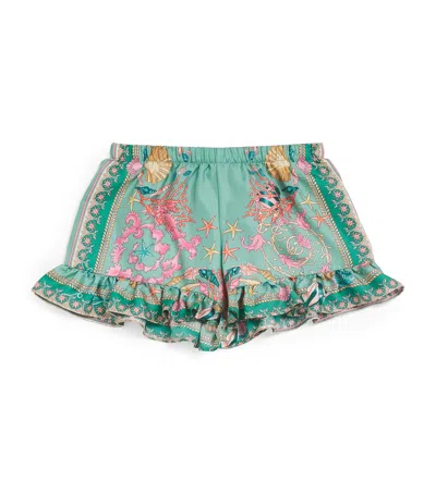 Versace Silk Underwater Barocco Shorts In Green