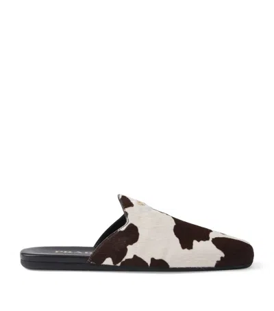 Prada Cow Pattern Slip-on Sandals In Brown