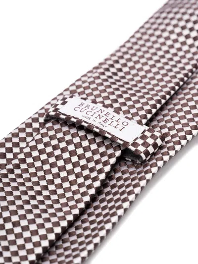 Brunello Cucinelli Houndstooth-pattern Tie In Neutral