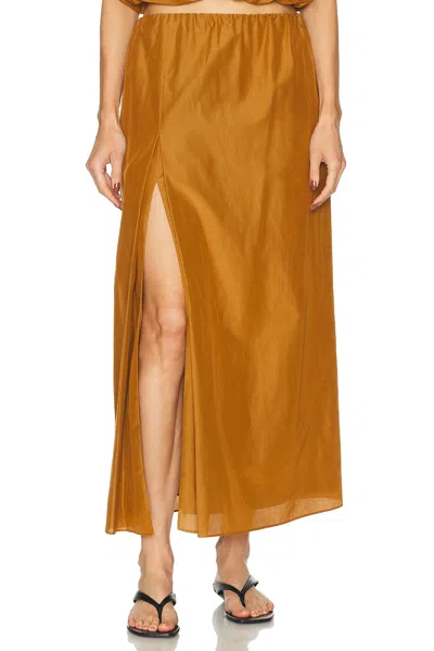 Loulou De Saison Carmen Split-front Midi Skirt In Brown