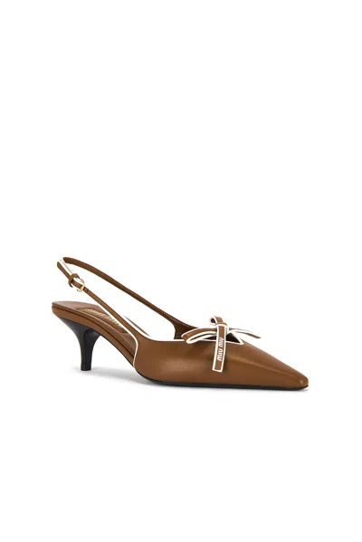 Miu Miu Bow Slingback Kitten Heel Pump In Brown