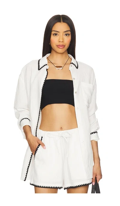 Rails Idania Embroidered Trim Organic Cotton Button-up Shirt In White