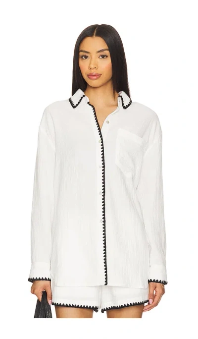 Rails Idania Embroidered Trim Organic Cotton Button-up Shirt In White