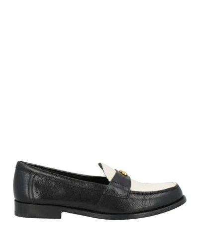 Tory Burch Black Leather Loafers With Decorative Emblem