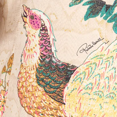 Roberto Cavalli Silk Jacket With Flower And Pheasant Print In Multi