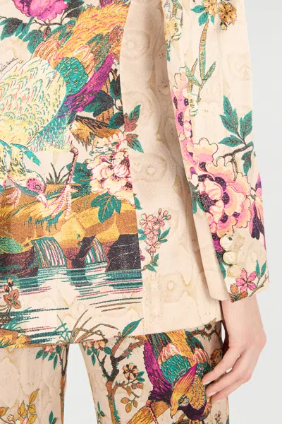 Roberto Cavalli Silk Jacket With Flower And Pheasant Print In Multi