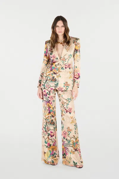 Roberto Cavalli Silk Jacket With Flower And Pheasant Print In Multi