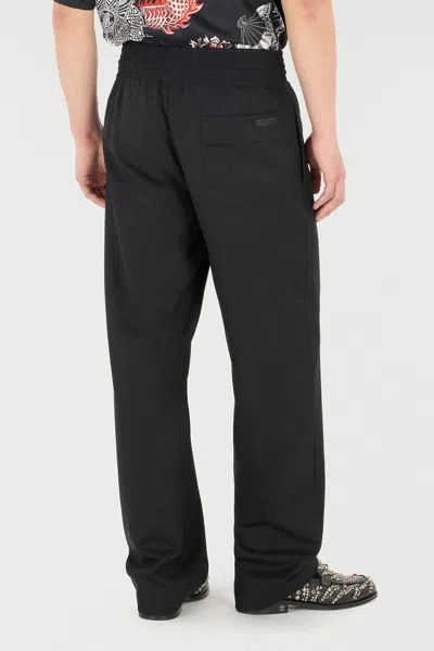 Roberto Cavalli Elasticated-waist Virgin-wool Trousers In Black