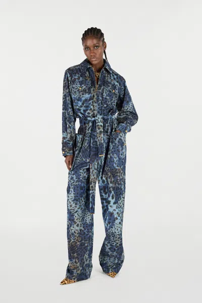 Roberto Cavalli Jumpsuit With Leopard Print In Multi
