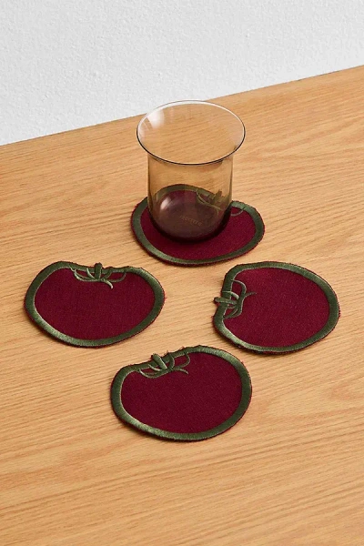 Bed Threads French Flax Linen Les Fruits Coasters In Tomate At Urban Outfitters In Red