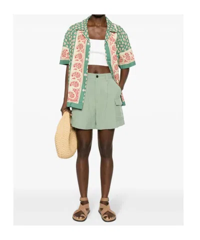 Woolrich Breathable Linen Viscose Shorts For Warm Weather In Green