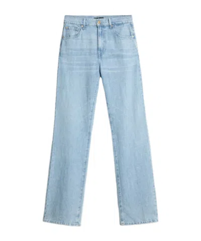 7 For All Mankind Tess High Waisted Linen Blend Jeans In Blue