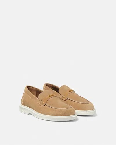 Versace Giuliano Biscuit-colored Suede Loafers In Multi