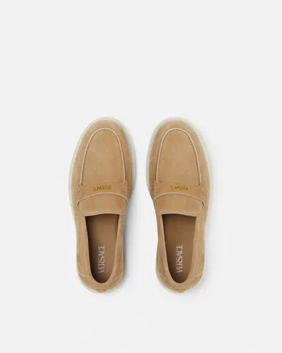 Versace Giuliano Biscuit-colored Suede Loafers In Multi