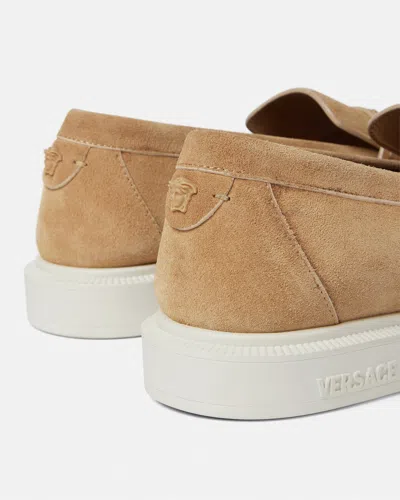 Versace Giuliano Biscuit-colored Suede Loafers In Multi