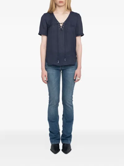 Zadig & Voltaire Womens Encre Terzo Monogram-print Woven Top Xs In Blue