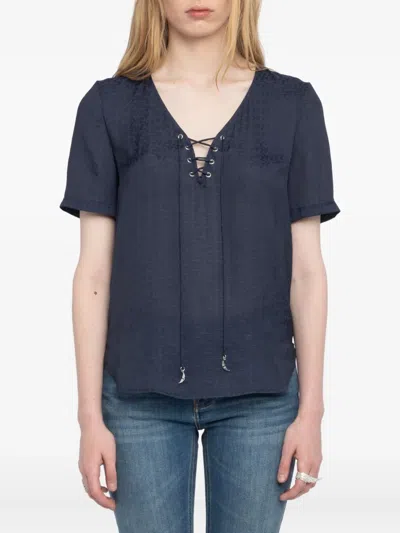 Zadig & Voltaire Womens Encre Terzo Monogram-print Woven Top Xs In Blue