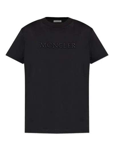 Moncler Embroidered Logo Cotton T-shirt In Black