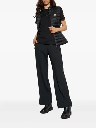 Moncler Embroidered Logo Cotton T-shirt In Black