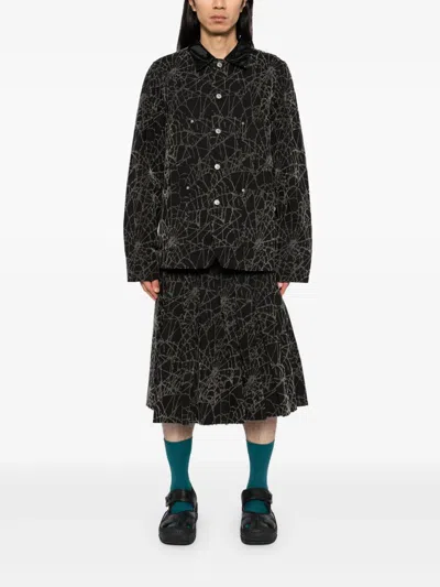 Masu Flocky-web Pleated Shorts In Black