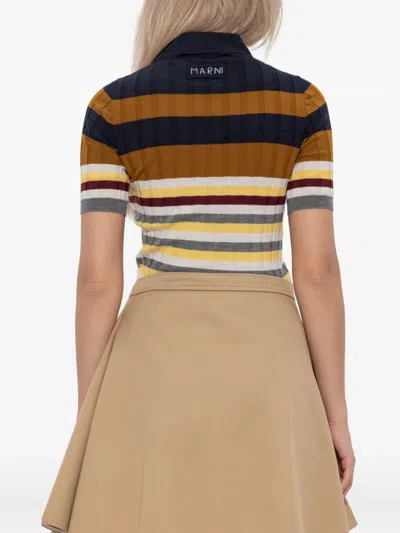 Marni Ribbed Texture Wool Polo Shirt In Multi