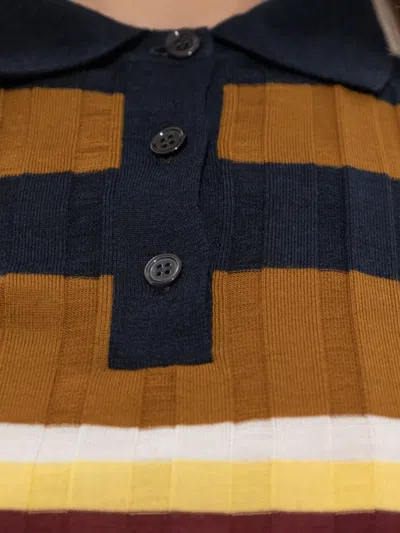 Marni Ribbed Texture Wool Polo Shirt In Multi