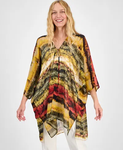 Anne Klein Plus Size Open-front Scarf-print Kimono In Multi