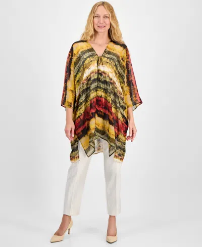 Anne Klein Plus Size Open-front Scarf-print Kimono In Multi