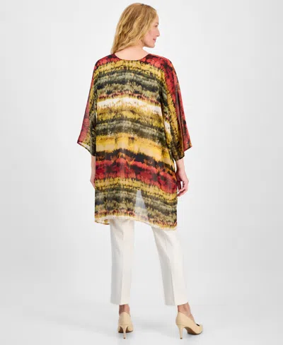 Anne Klein Plus Size Open-front Scarf-print Kimono In Multi