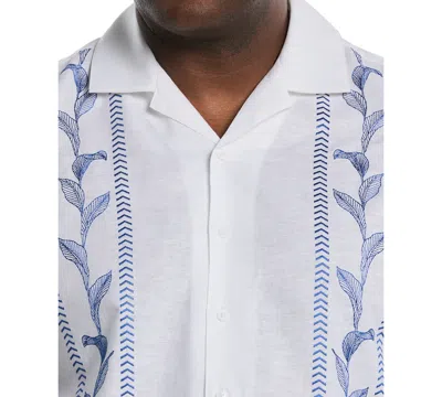 Cubavera Men's Big & Tall Classic-fit Leaf Embroidered Panel Linen Blend Button-down Camp Shirt