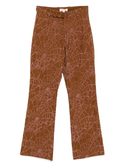 Masu Flocky Web Flare Pants In Brown