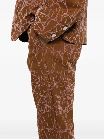 Masu Flocky Web Flare Pants In Brown